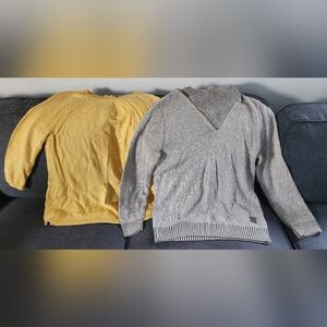 Talbots and Guess TWO Sweater Zipper Sz Medium Bundle Lot Yellow Taupe Lt Brown